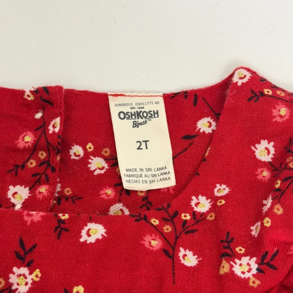 OshKosh Bgosh Girls 2T Red Floral Long Sleeve Ruffle Peasant Blouse Top